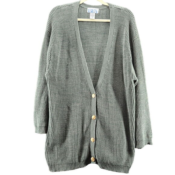 BFA Classics Womens Sweater Green Size 1X 100% Cotton Button Close Long Sleeve - Picture 1 of 12
